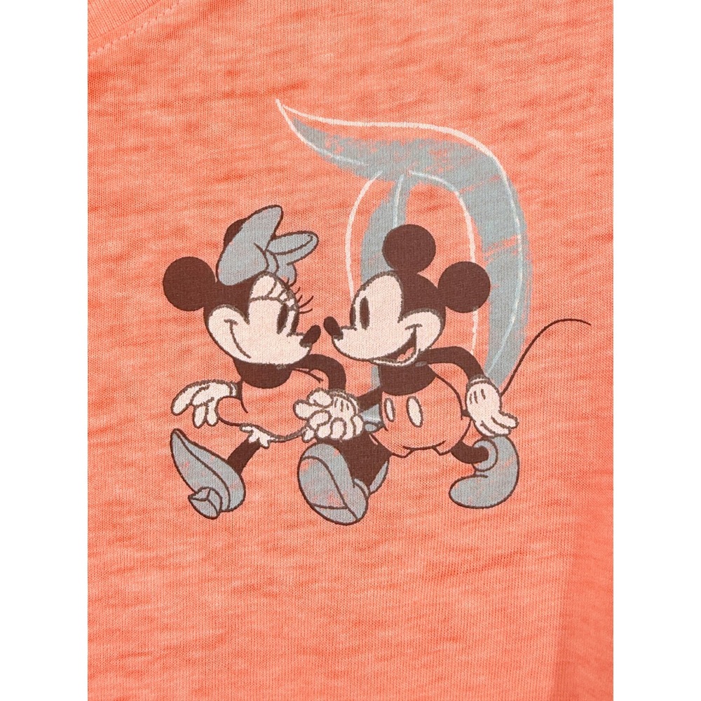 Disney New Park Y2k Baby Tee Mickey Minnie Mouse Coral Fitted V-Neck T-Shirt XS - Picture 4 of 10
